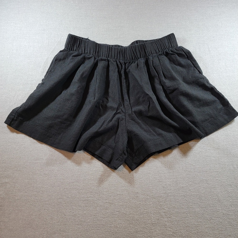 Scoop Linen-Blend Shorts Womens Large Black Excellent Elastic Waist Pleated